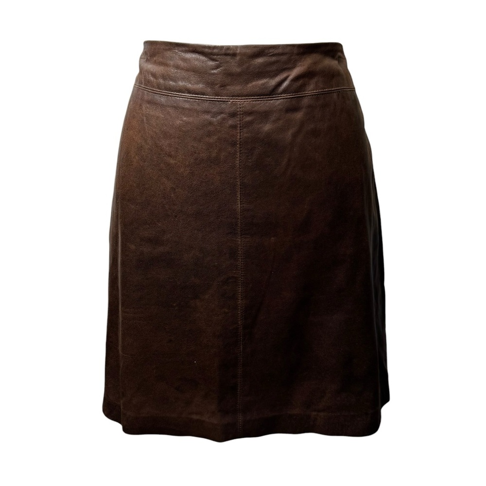 Company by Ellen Tracy Distressed Brown Leather Skirt 10P